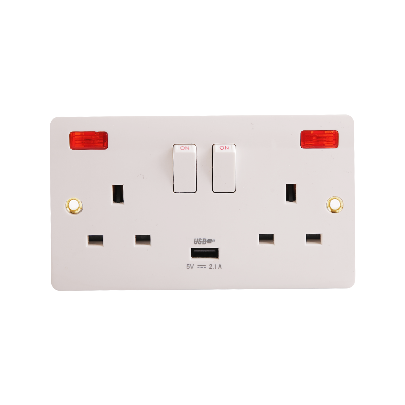 2 x 13A bakelit kapcsolható aljzat neonnal és USB-vel (2.1A) HK6213VN-UB